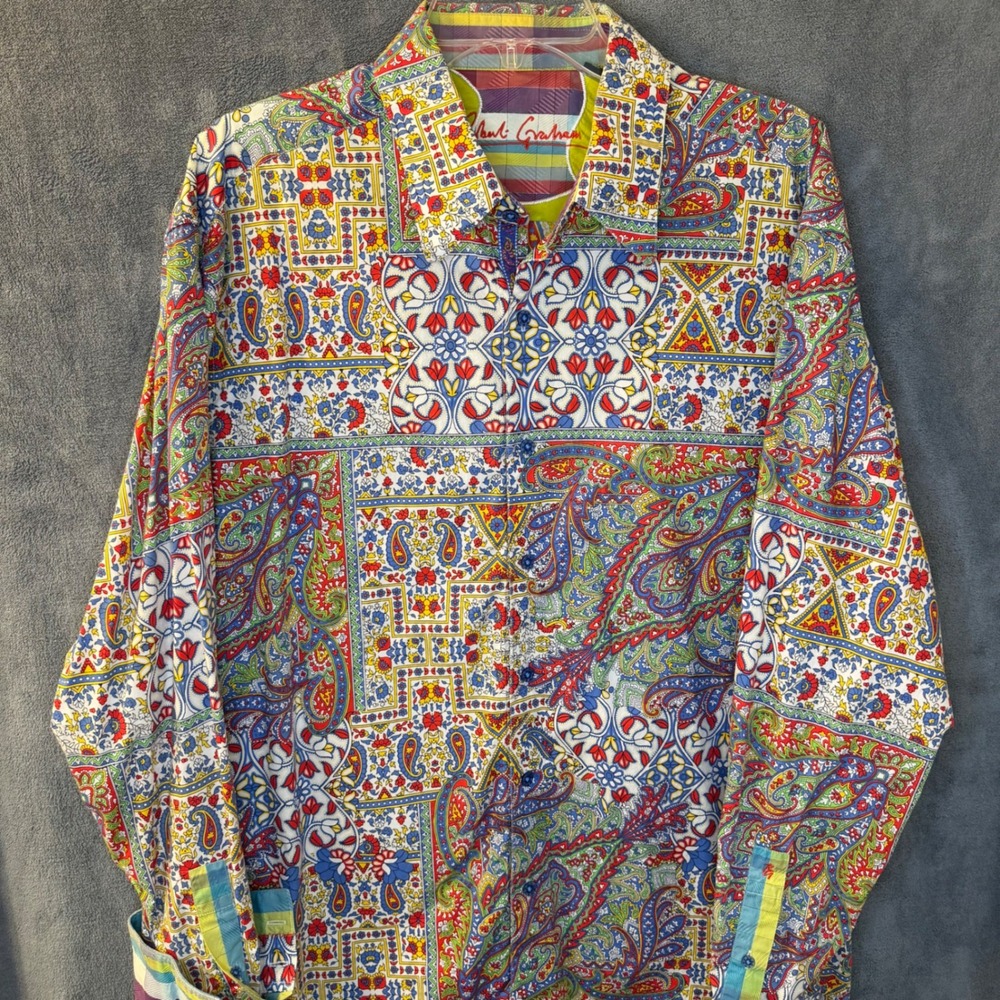 Robert Graham Mens XL Paisley Patchwork Long Sleeve Button Down Shirt Multi